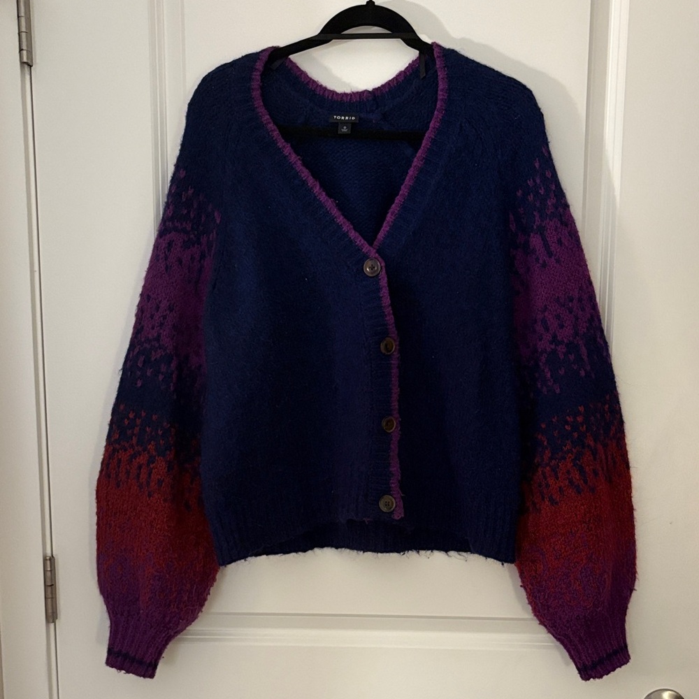 Women's Blue and Purple Knit Cardigan